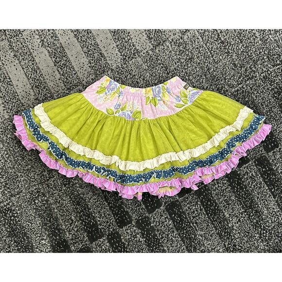 Matilda Jane SEA SALT Skirt SZ 6 Ruffled Green Tulle‎ Layered Floral - Picture 1 of 4